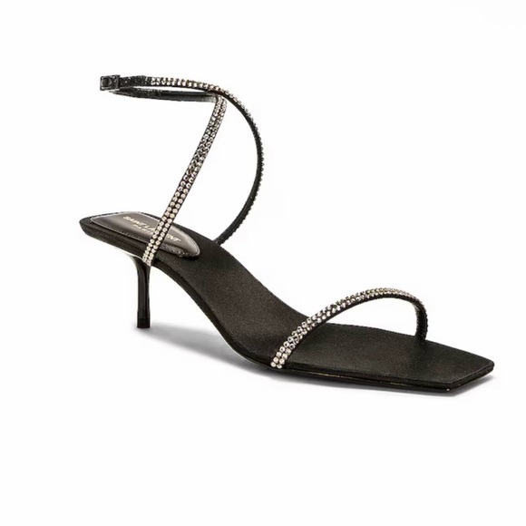 Saint Laurent Black Rhinestone Strappy Sandals - Picture 3 of 8
